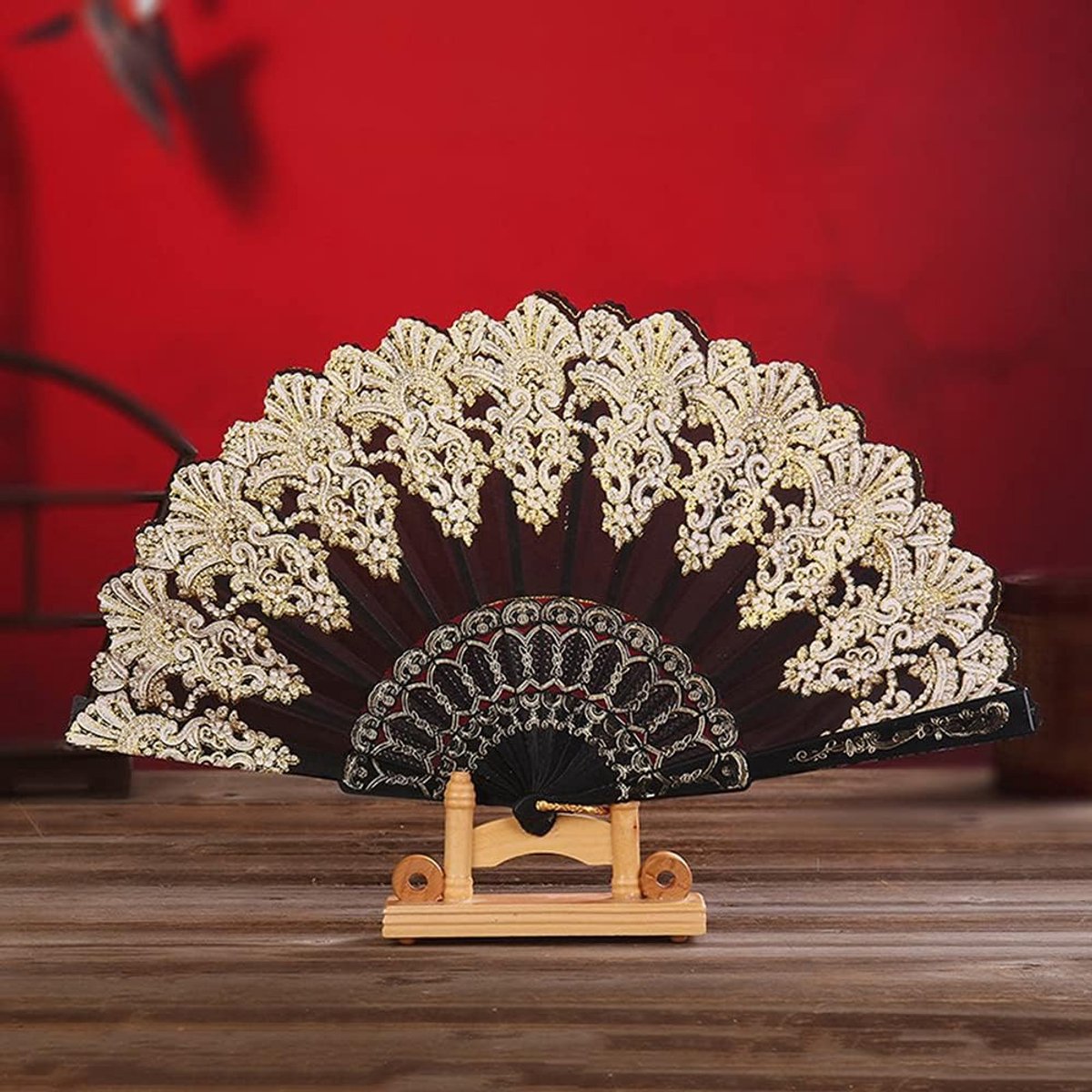 Handwaaier, stoffen waaier, vintage vouwwaaier, Chinese stof, waaier, vouwwaaier voor afkoeling in de zomer, bruiloft, cadeau, Moederdag, feest, kostuum, Halloween, carnaval, dansen, handventilator