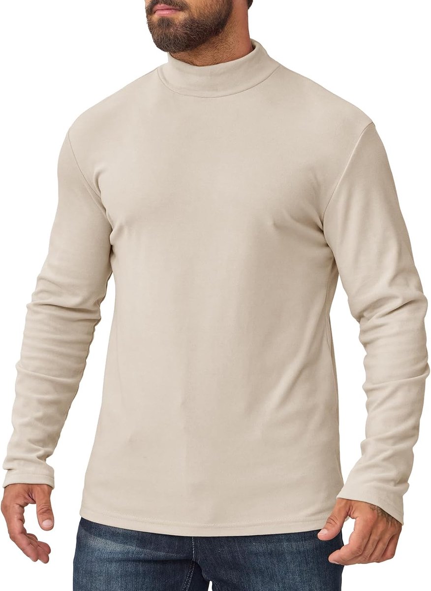 Herenshirt met hoge kraag, thermo-rolkraag, slim fit met sweatshirt, elastisch, lange mouwen, voor winter en kou
