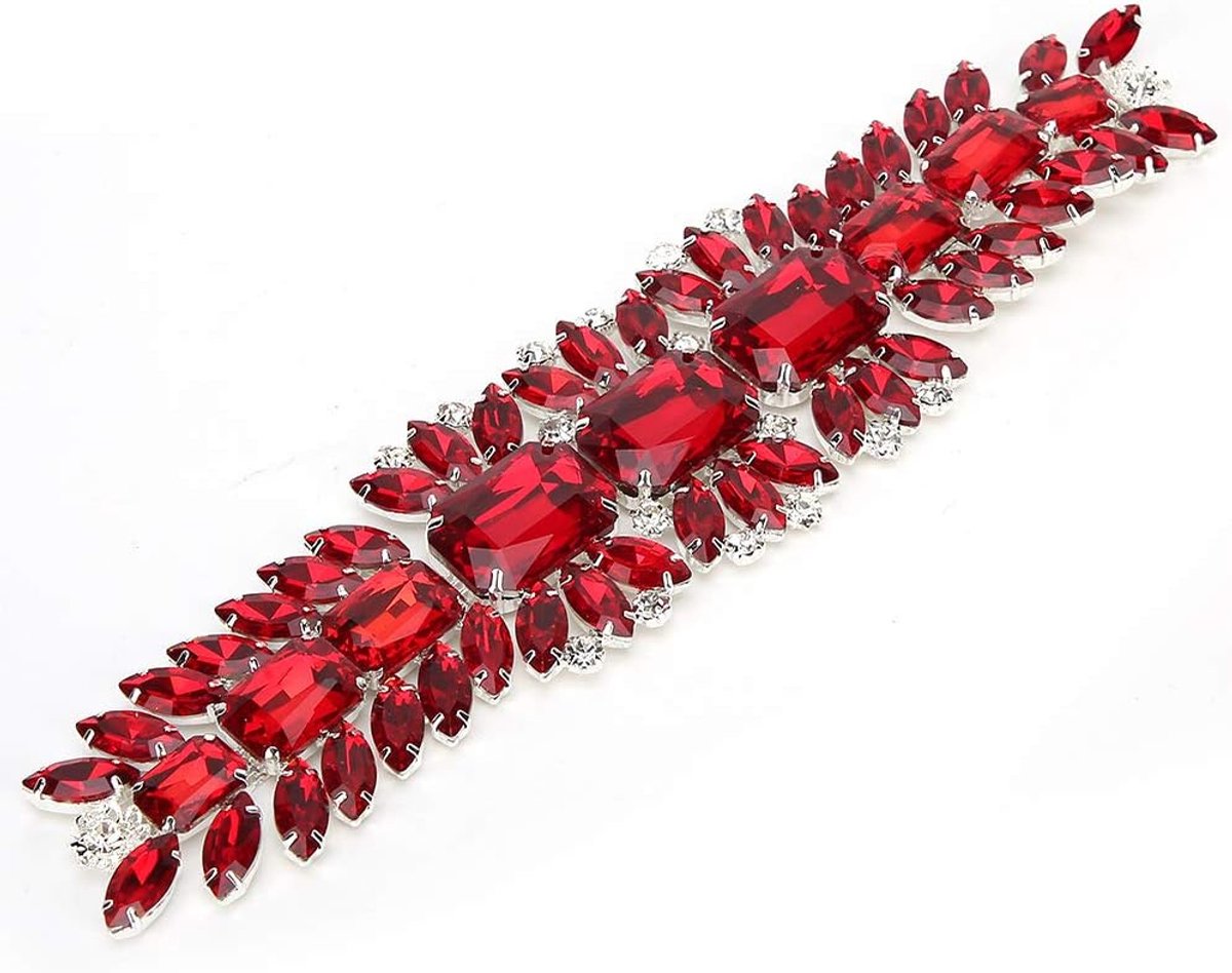 Steentjes Sluiten Ketting Trim Naai op Kristal Rhinstone Ketting Trim voor Naaien Diy Trouwjurken Tassen Schoenen (Rood)