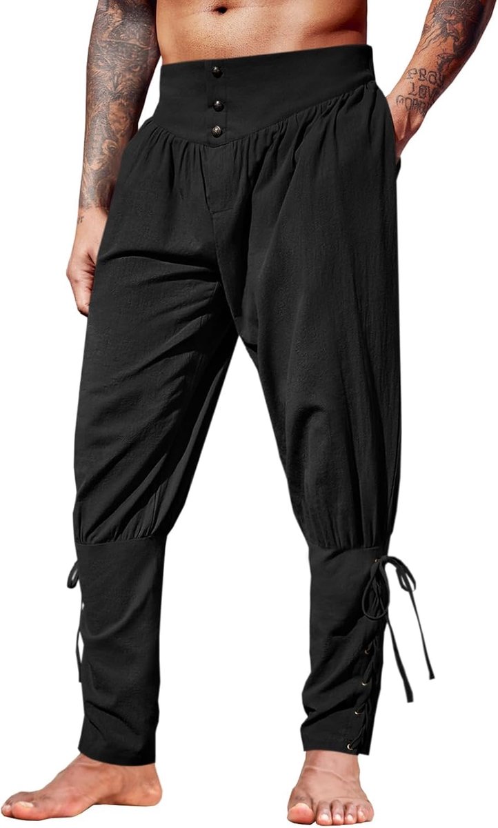 Middeleeuwse broek voor heren, vintage, lichte linnen broek, renaissance, viking, piratenbroek, effen, baggy, vrijetijdsbroek, cosplay kostuum broek