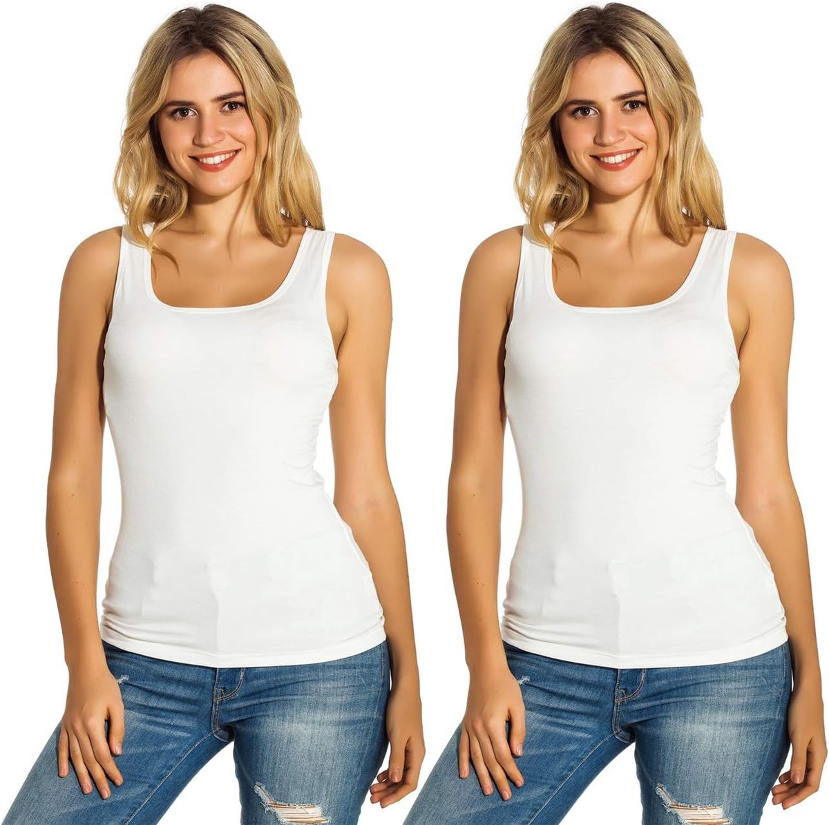 Fijngeribbeld zacht stretchvest-tanktopje voor dames, set van 2