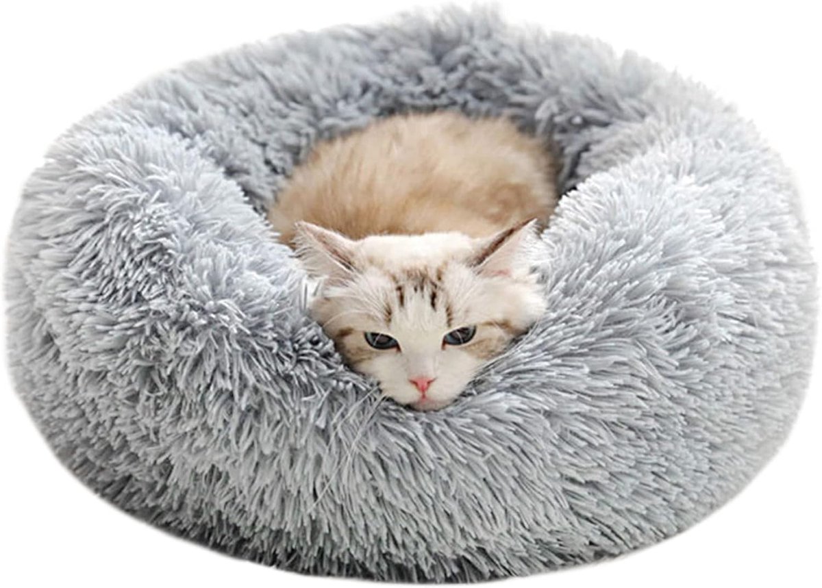 Bed Ronde Hond Kat Warm Zacht Bed Kussen Nest Bed Draagbaar Comfortabel voor Slaap Winter, 50cm, Lichtgrijs