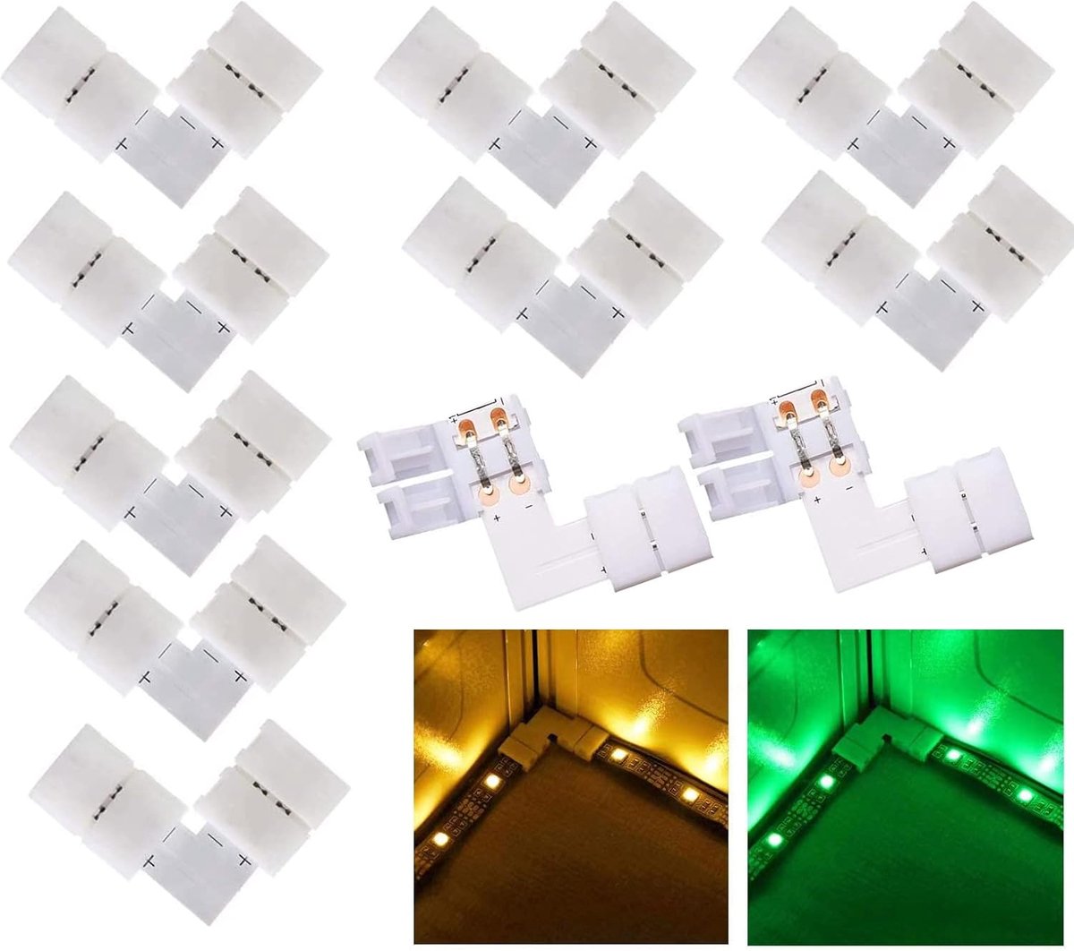 Set van 12 2-pins LED-stekker, soldeervrij, 90 graden hoekverbinding, L-vorm, LED-verlichting, verlenging voor 3528 2835 8 mm LED-lichtstrips (2-pins 8 mm-L)
