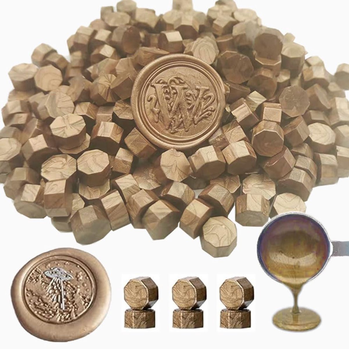 Zegel kraal, ANBOSE 300 stuks Octagon Bruin Verzegelende Waxparels, Wax Verzegelende Parels voor Envelop