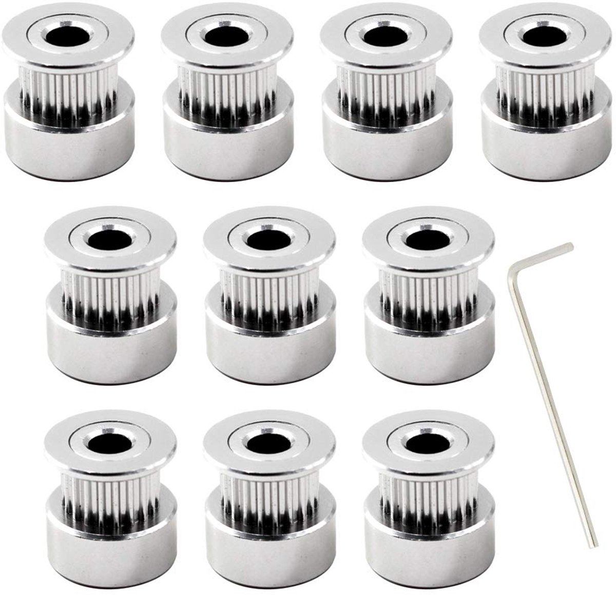 Alluminio Timing puleggia 20 denti bore 6.35mm Larghezza della cinghia 6mm per stampante 3d (confezione da 10,chiave inclusa)