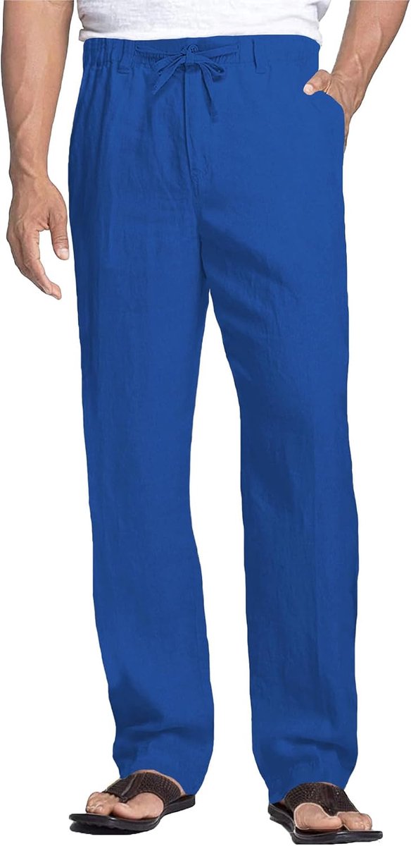 Heren Linnen Broek Lichtgewicht, Zomerbroek Casual, Strandbroek met Trekkoord en Zakken voor Vakantie