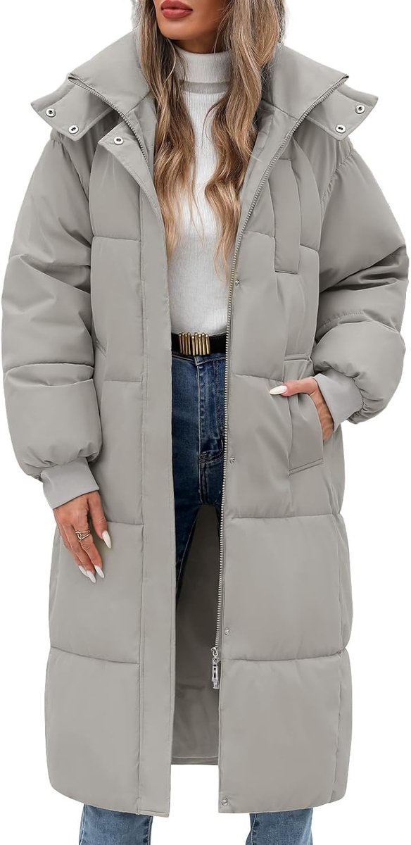 Winterjas voor dames, lang, warm, gewatteerd, waterafstotend, met capuchon