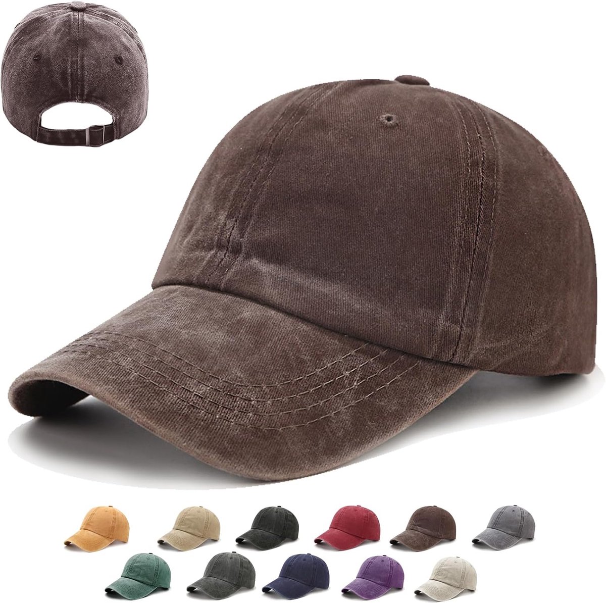 Baseballpet voor dames en heren, 1/2 stuks, eenheidsmaat, metalen sluiting, verstelbaar, 14 kleuren, vintage baseballcap, retro schildmuts, uv-bescherming, outdoor, reizen, vissen