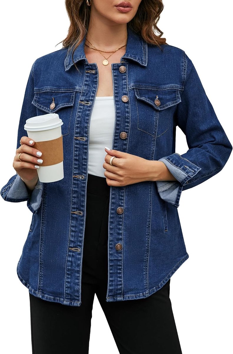 Jeansjack voor dames, oversized, stretch, lang, jeansjack met zak