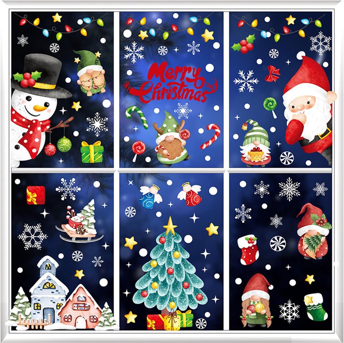 Raamstickers voor Kerstmis, zelfklevend, nieuwjaar, kerstdecoratie voor glas, kerststickers, sneeuwvlokken, raamdecoratie, kinderraamfolie, winter, pvc, statische raamdecoratie, 9 vellen (set A)