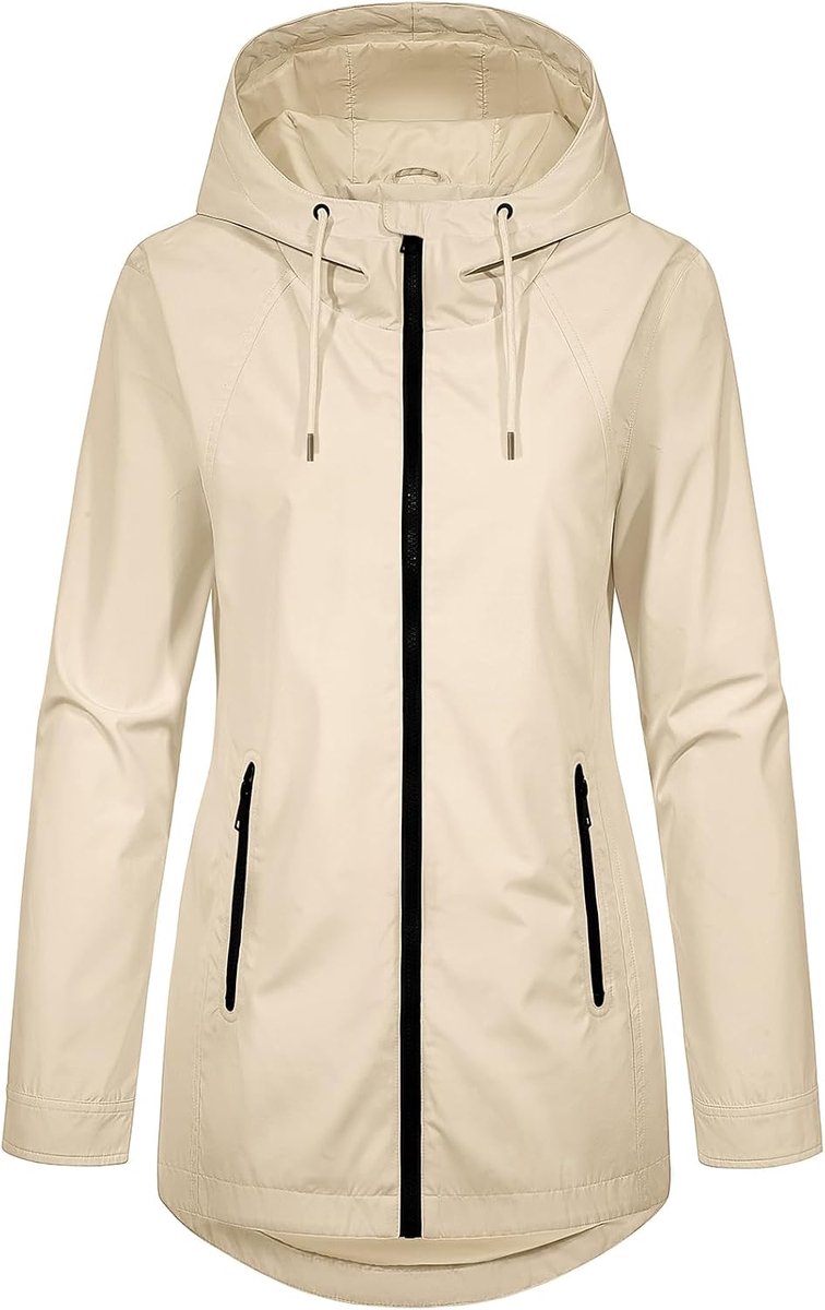 Heekpek Jas voor dames, overgangsjas, licht, lang, lente, middellang, winddicht, herfst, parka met capuchon, casual, ademend, ritssluiting, jassen met zakken