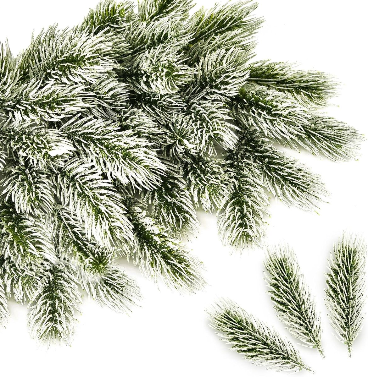 50 stuks kleine dennentakken, kunstmatig als echt, 10 cm, kunstdennentakken met sneeuwkunst, dennentakken, decoratieve kunststof dennentakken, nepdennentakken voor doe-het-zelf adventskrans