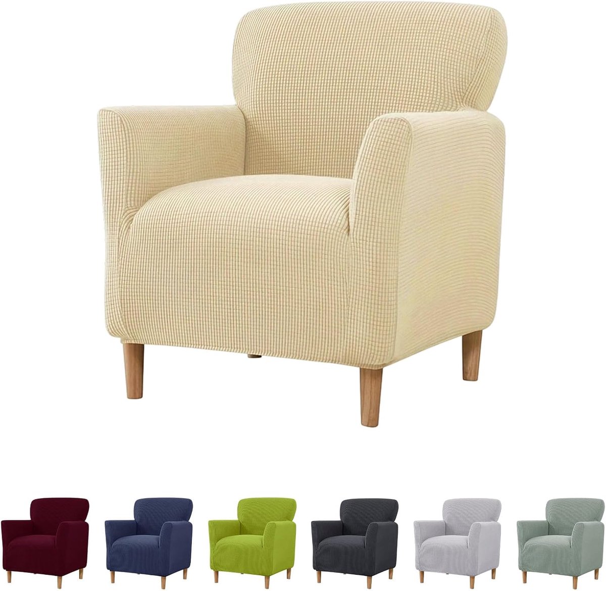 Rekbare stoelhoes voor fauteuils, gestoffeerde stoelen en oorfauteuils, fauteuilhoes voor woonkamer, kantoor, afdekking ter bescherming tegen vlekken, slijtage (lichtgeel)