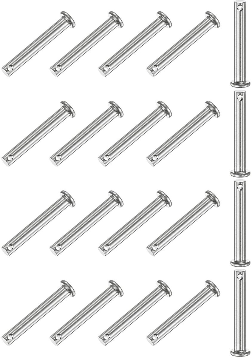 20 stuks vorkpennen met één gat, M6 x 45 mm, platte vorkpennen van roestvrij staal 304/vrachtwagens/grasmaaiers, verbindingsscharnier, herbruikbaar
