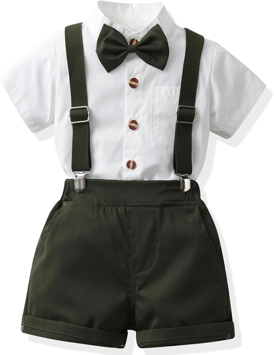 Formele Outfit Kid Gentleman Korte Mouw Shirt Bowtie Jongen Jarretel Shorts Bruiloft Pak Jongens Outfits