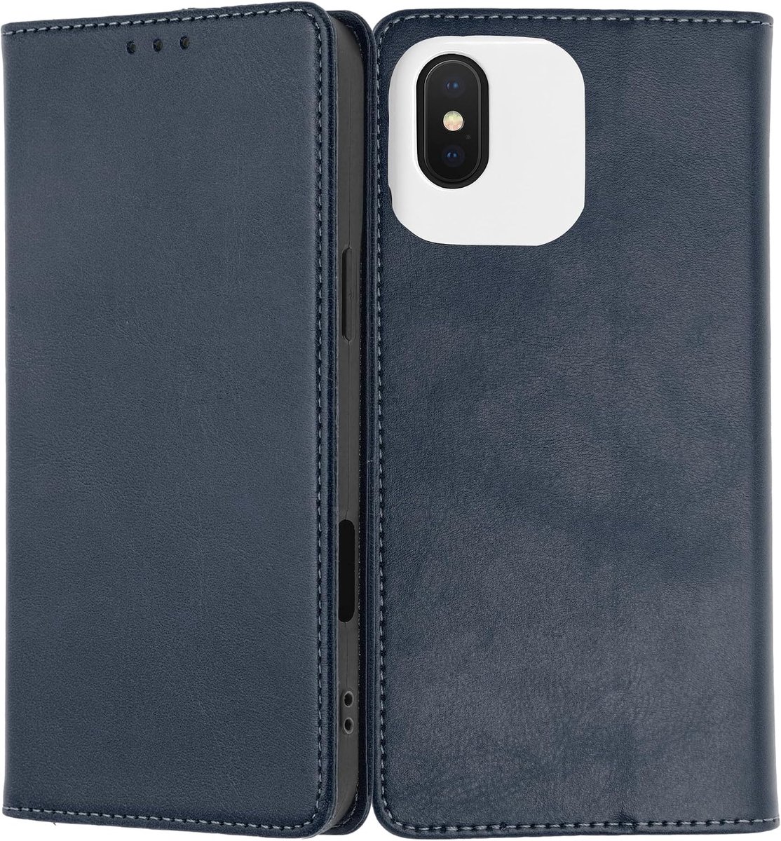 Opklapbare flip-telefoonhoes, beschermhoes met kaarthouder, standaardfunctie, telefoonhoes voor iPhone16 Pro, diepblauw