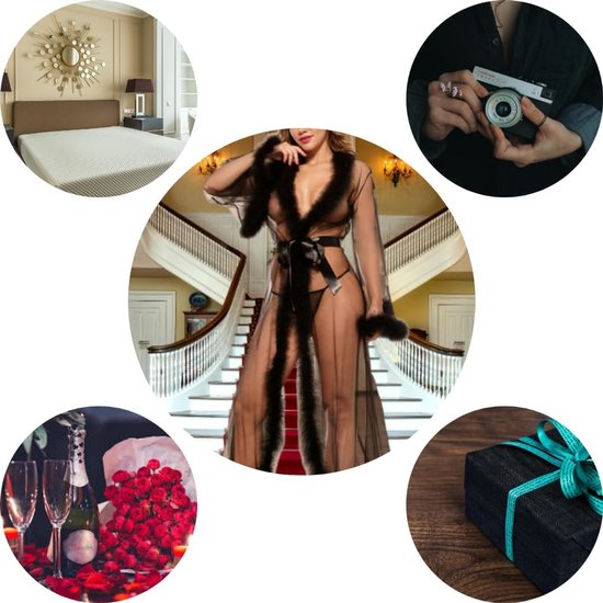 Badjas met veren voor dames, transparant, visnet, kimono, robe, diepe V-hals, bruid, babydoll, extra lang nachthemd, bikini-cover-up, lingerie, kant, licht, doorzichtig negligé, zwart — afbeelding 5