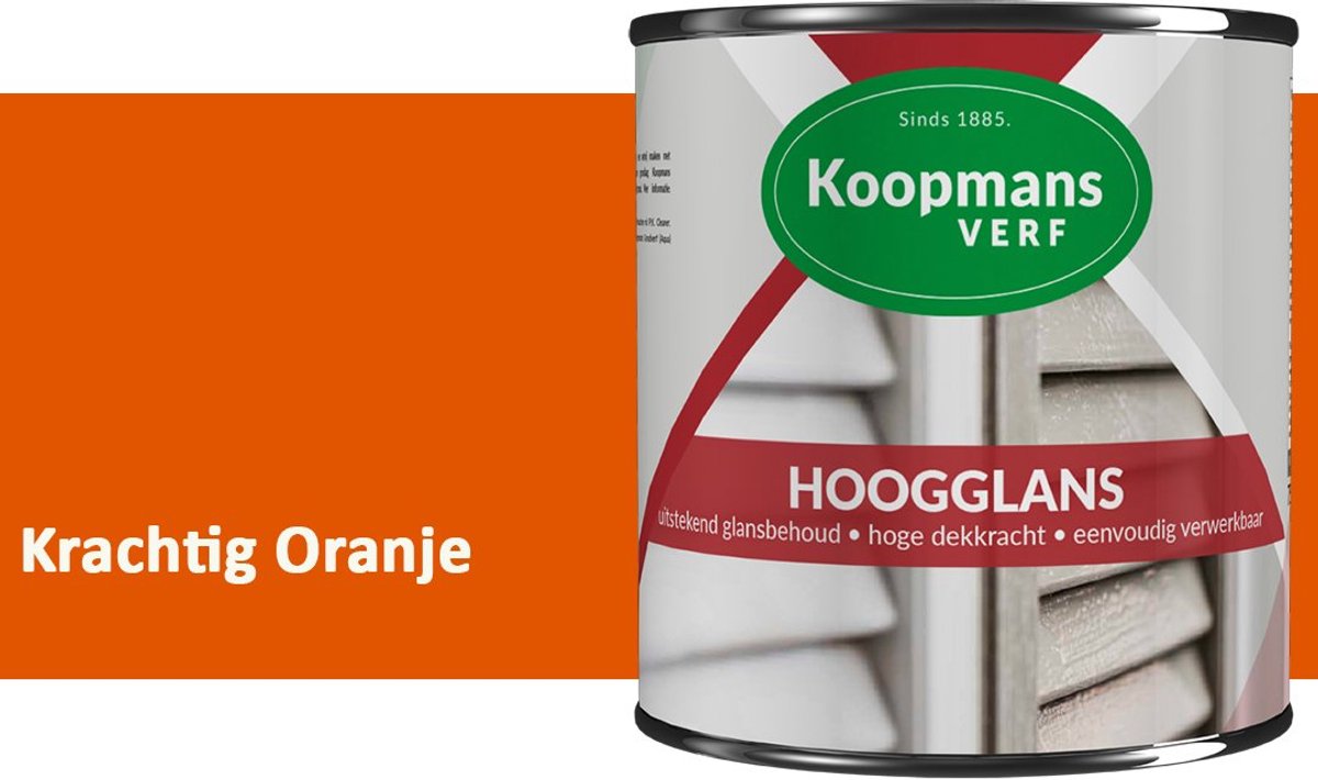 Koopmans Hoogglans Lakverf Binnen & Buiten – Voor Hout en Metaal – Krasvast – Hoge Dekkracht – Kozijnen, Deuren & Meubels – Krachtig Oranje – 750 ml