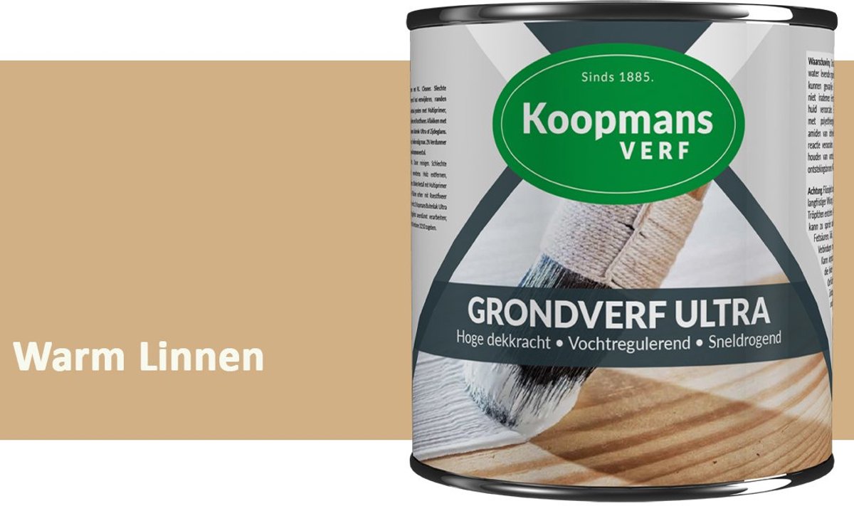 Koopmans Grondverf Ultra – Grondverf Hout & Metaal Binnen en Buiten – Vochtregulerende Primer – Hoge Dekking – Zijdeglans – Warm Linnen – 750 ml