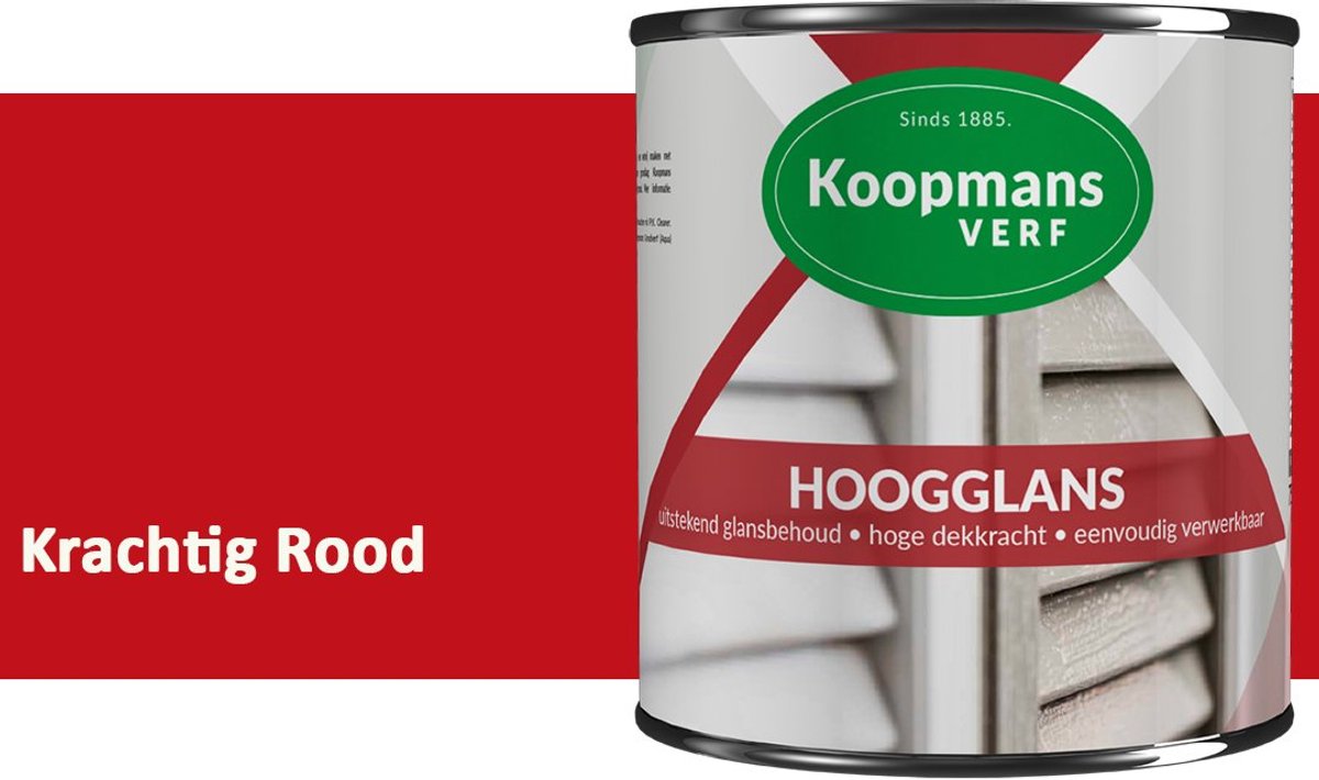 Koopmans Hoogglans Lakverf Binnen & Buiten – Voor Hout en Metaal – Krasvast – Hoge Dekkracht – Kozijnen, Deuren & Meubels – Krachtig Rood – 375 ml
