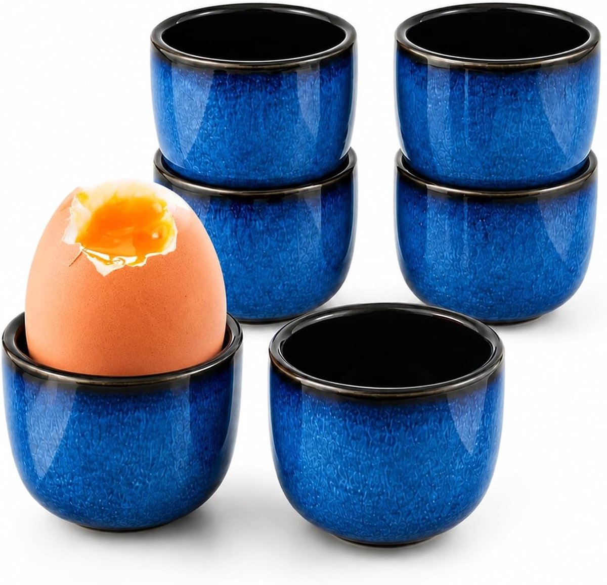 Eierdopje porselein, vintage blauwe eierdopjes keramiek (kattenoog blauw)