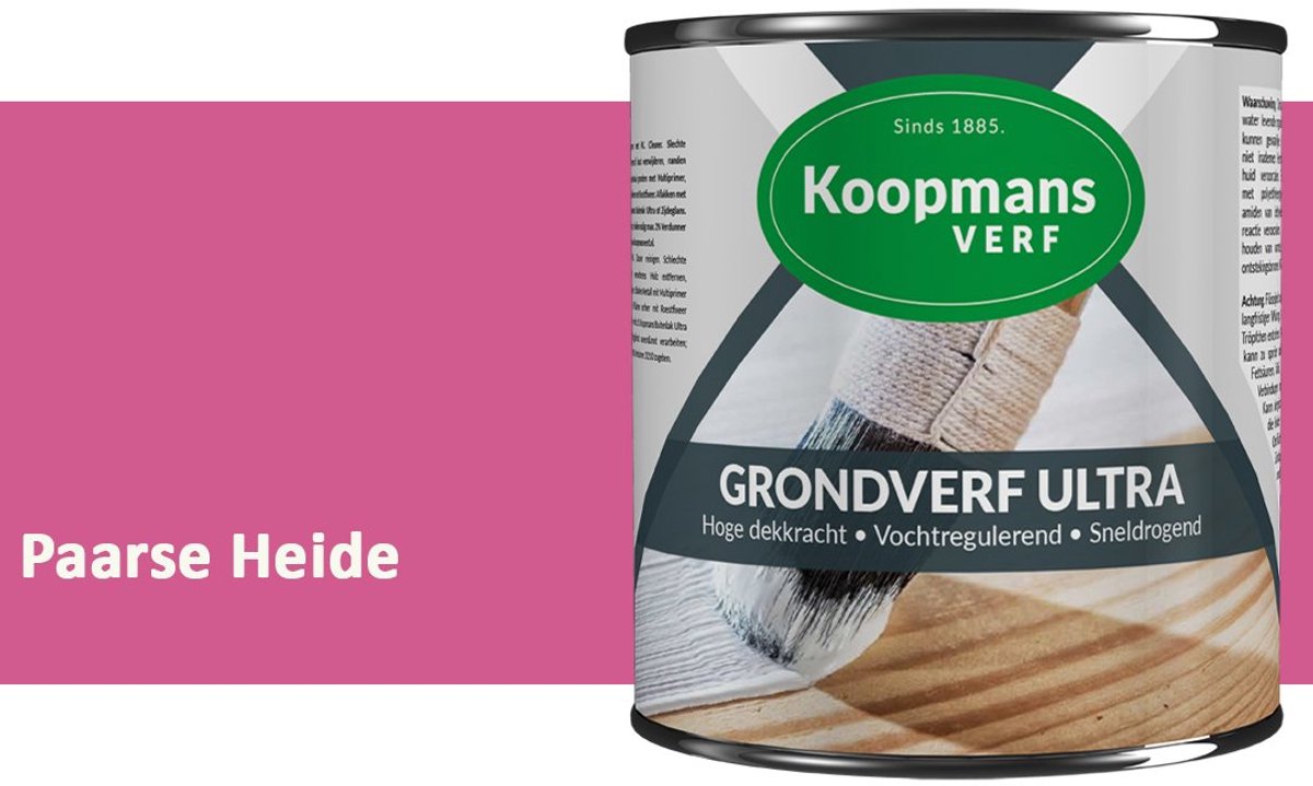 Koopmans Grondverf Ultra – Grondverf Hout & Metaal Binnen en Buiten – Vochtregulerende Primer – Hoge Dekking – Zijdeglans – Paarse Heide – 750 ml