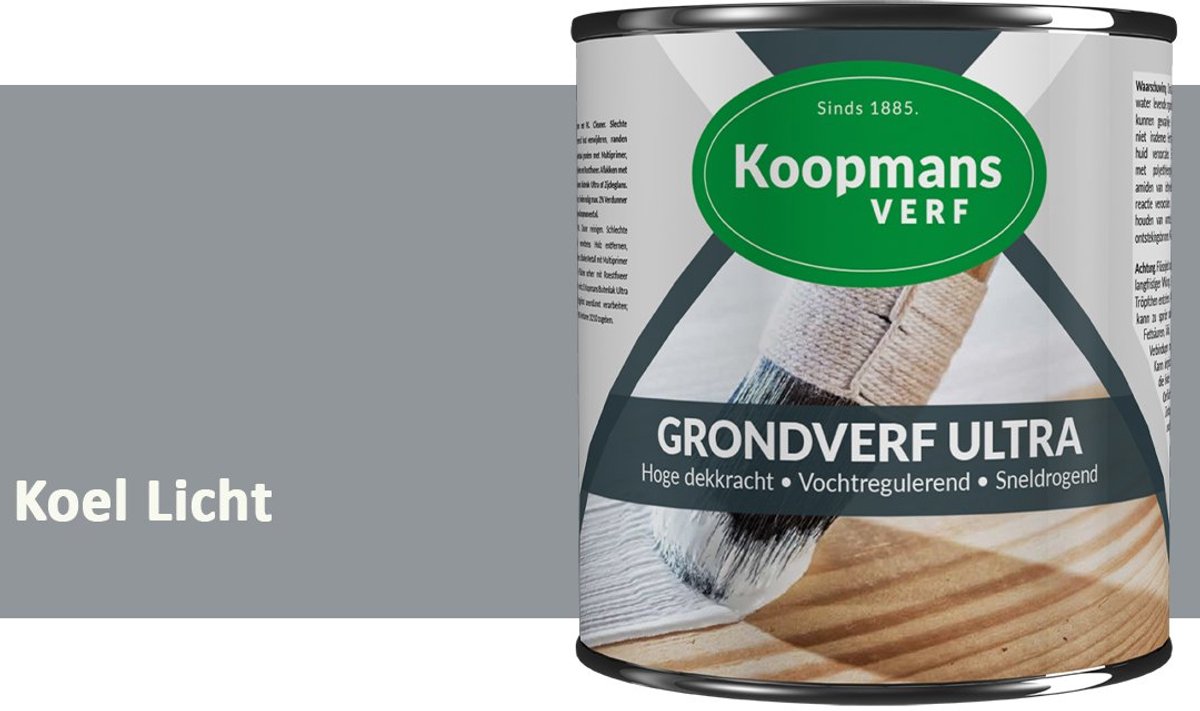 Koopmans Grondverf Ultra – Grondverf Hout & Metaal Binnen en Buiten – Vochtregulerende Primer – Hoge Dekking – Zijdeglans – Koel Licht – 750 ml