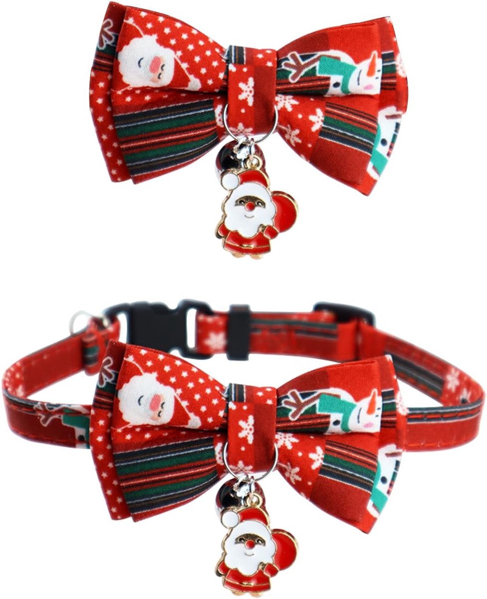 Hondenhalsband voor Kerstmis, hondenhalsband met hondenvlinderdas, afneembare hondenhalsband, verstelbare hondenhalsband, kerst-kattenhalsband met veiligheidssluiting, voor katten en kitten (rood)
