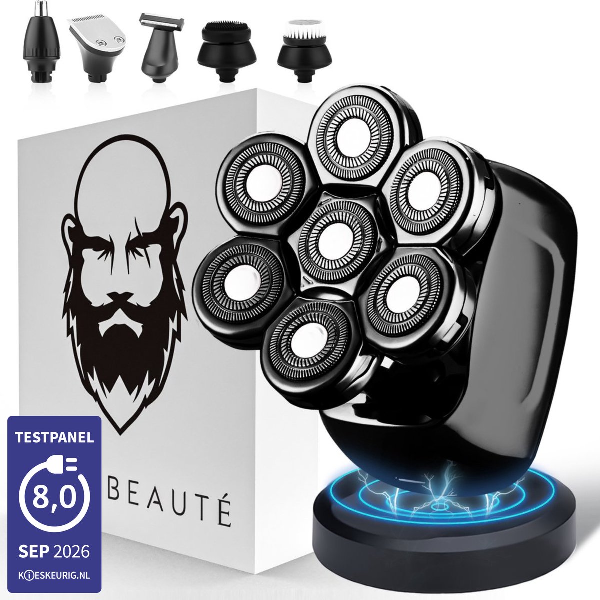 6-in-1 Scheerapparaat Mannen – Trimmer - Tondeuse - Sansbeauté® SkullSharp PRO - Electric Face & Head Shaver - Hoofd Kaal Scheren – Nat & Droog - Draadloos Opladen - Elektrisch