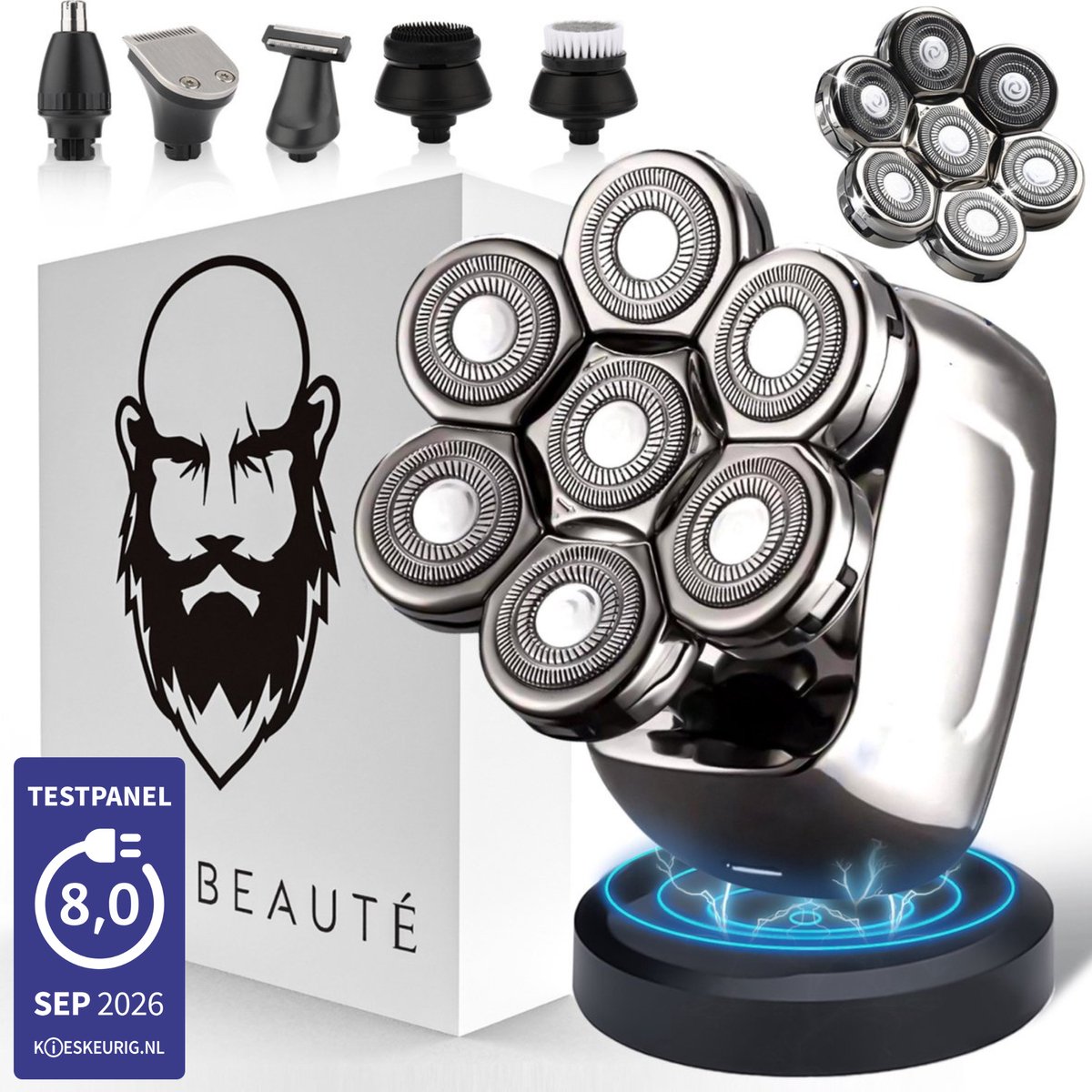 Bol.com 6-in-1 Scheerapparaat Mannen + Extra Scheerkop – Trimmer - Tondeuse - Sansbeauté® Skull Sharp PRO - Nat & Droog - Face e... aanbieding