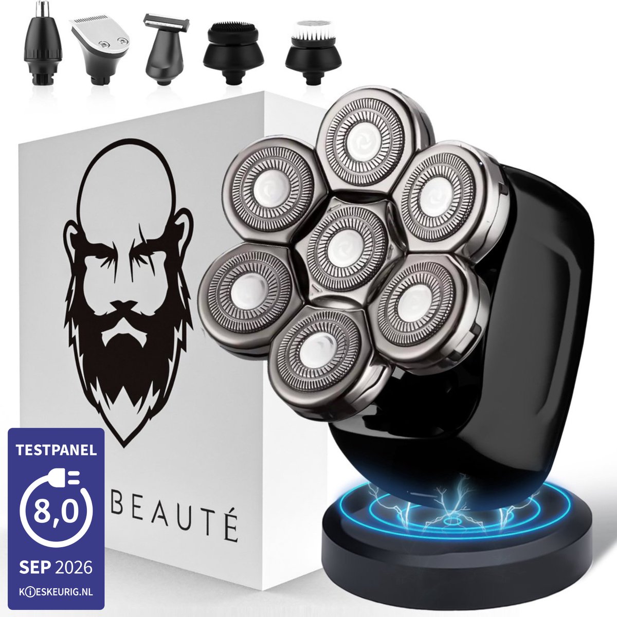 6-in-1 Scheerapparaat Mannen – Trimmer - Tondeuse - Sansbeauté® SkullSharp PRO - Electric Face & Head Shaver - Hoofd Kaal Scheren – Nat & Droog - Draadloos Opladen - Elektrisch
