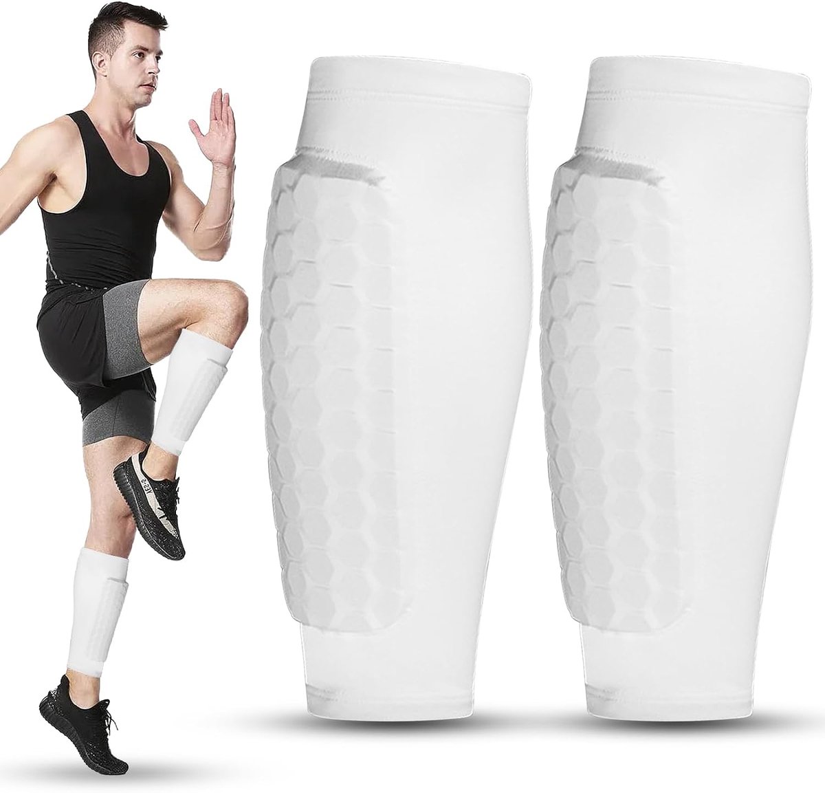 Scheenbeschermers voetbal, S/M/L skiën scheenbeschermers incl. beschermers met geoptimaliseerde insteekzak, kuitbescherming, schokbestendig, ademend en antislip
