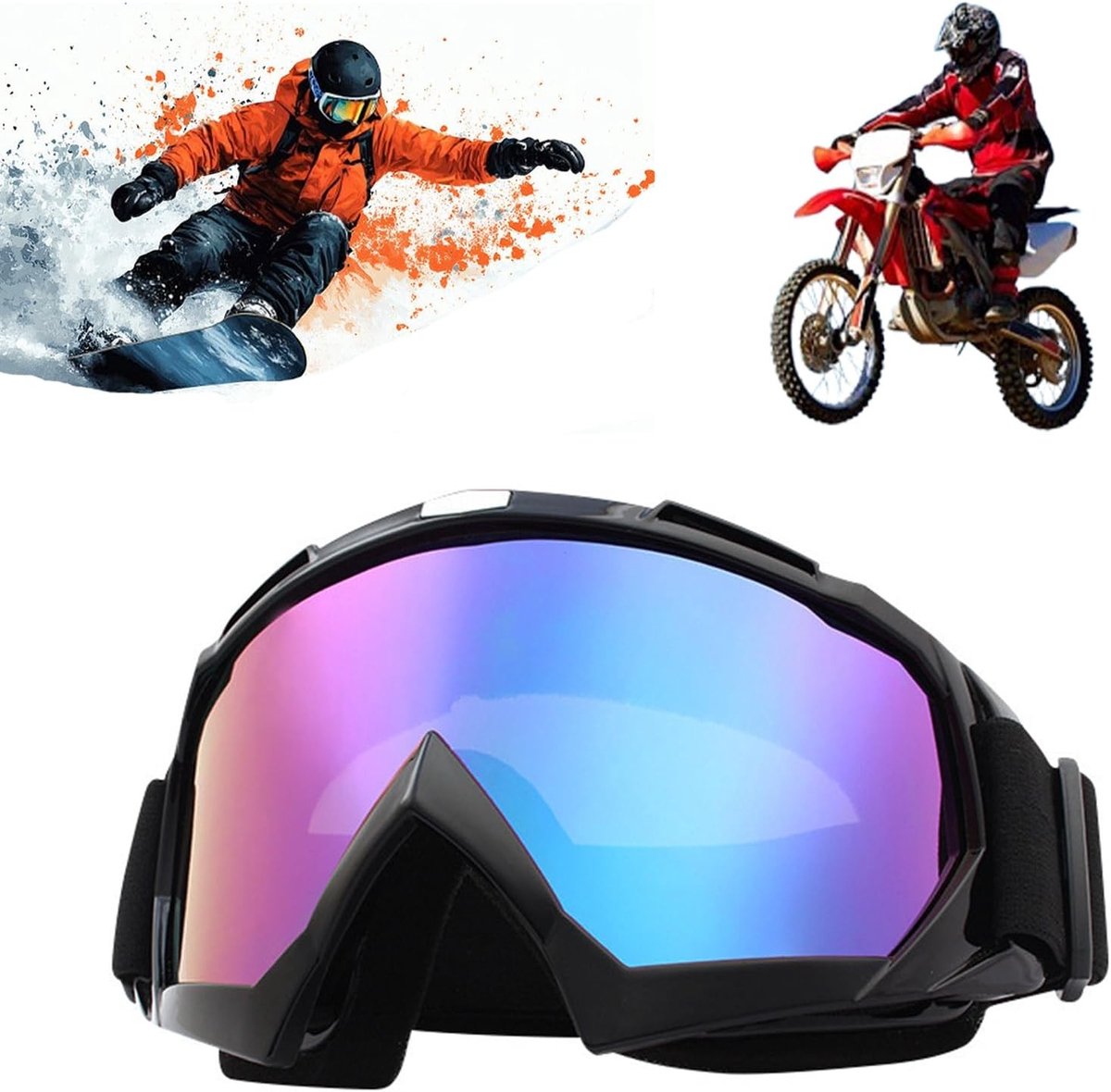 Motocross en Ski Goggles met Spiegelfunctie voor Motoren, Offroad en Wintersportactiviteiten