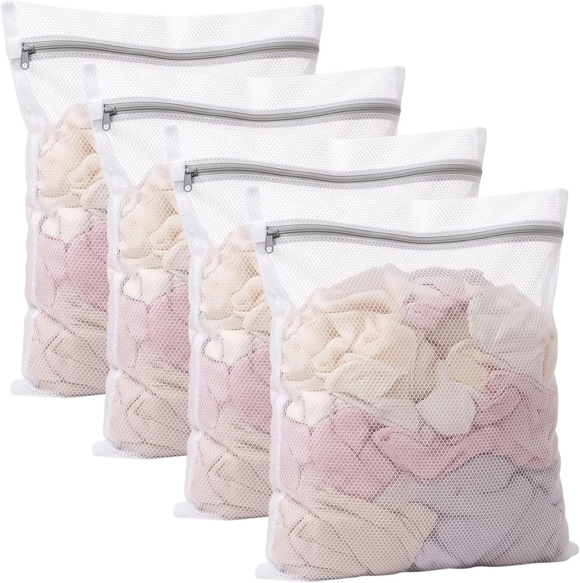 Grote Waszakken voor Wasmachine, 4 Stuks, Geschikt voor Truitjes, Jurken en Jassen, Bescherming en Zacht Wassen (60 x 50 cm)