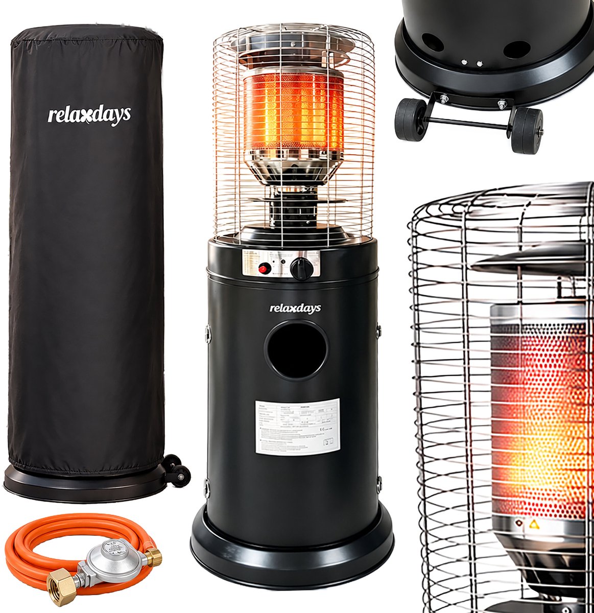 Terrasverwarmer gas - 11 kW - met hoes - zwart