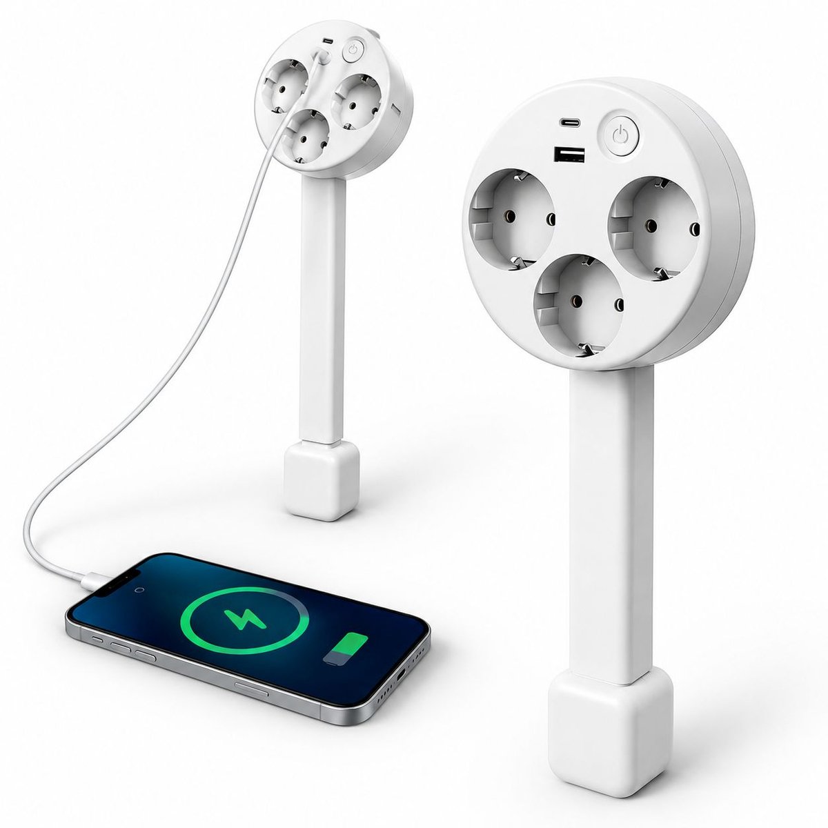 VHV - Stekkerdoos met usb en schakelaar - USB-C & USB-A Poorten - 3 Stopcontacten - Stekkerdoosverlengsnoer met uitschuifbare (45-70 cm), draaibare stekkerdoos