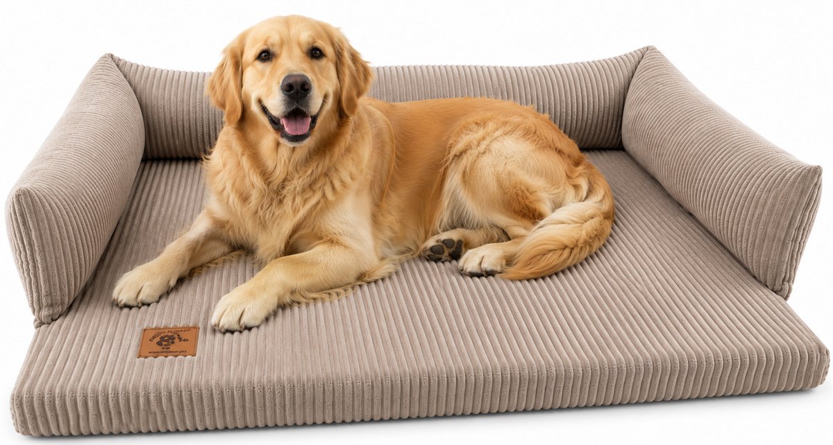 ODOLSTORE – Hondenbed 120x80 cm – Waterafstotend – Met opstaande randen – Beige