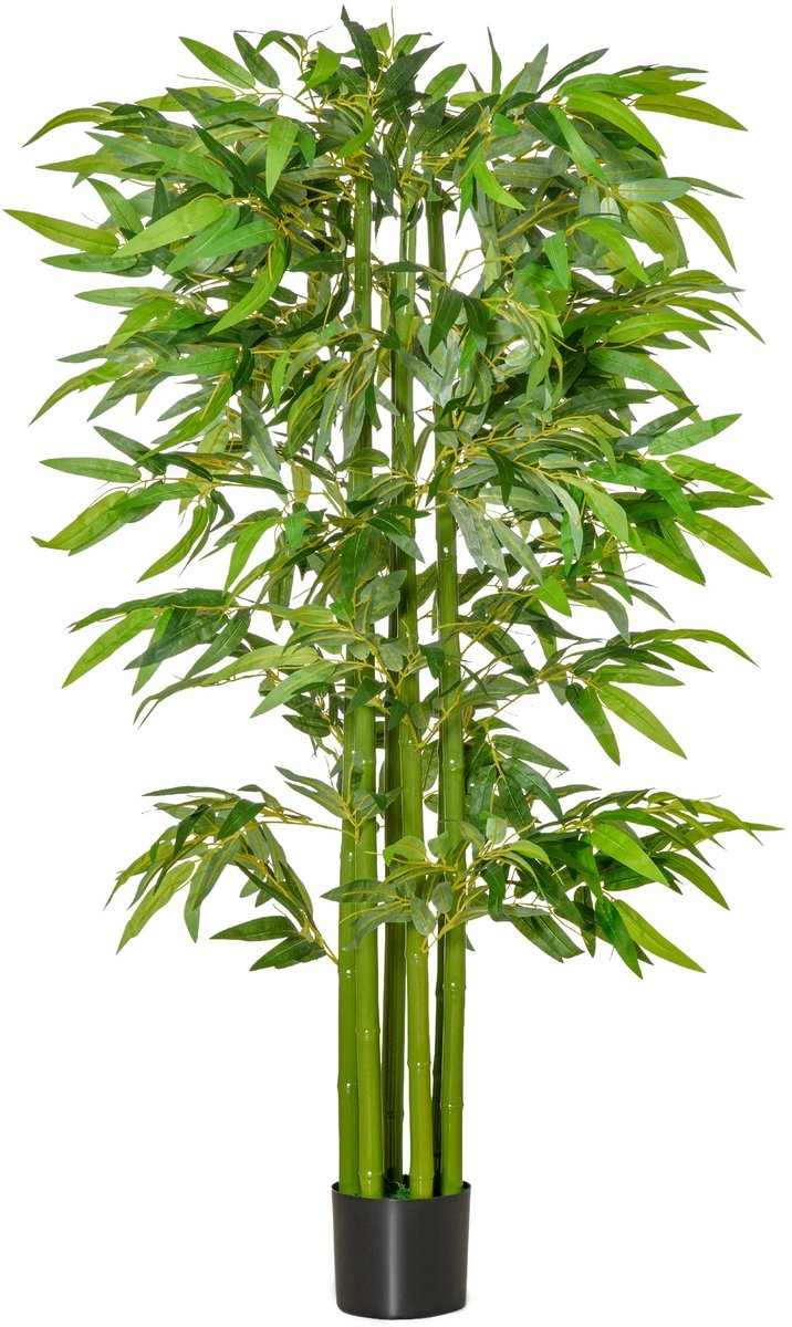 Adelair Bamboe plant - Kunstplant - Kunstboom - 1,60M hoog - Realistische dichte bladeren - Pot inbegrepen - Zwart Groen