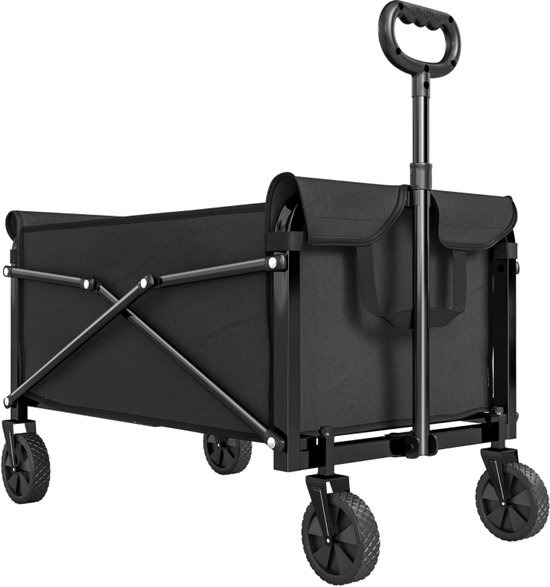 80L Festivalwagen op wielen - compacte opvouwbare tuinwagen met verstelbare handgreep - zwart — afbeelding 2
