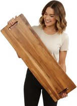 Borrelplank XXL Acaciahout 91,5 cm — Handgemaakte Serveerplank met Handvatten — Ook Tapasplank, Charcuterieplank, Kaasplank & Hapjesplank — Geschikt voor 4 tot 10 Personen — Cadeau-idee — Belgisch Merk Les Plaisirs du Chef