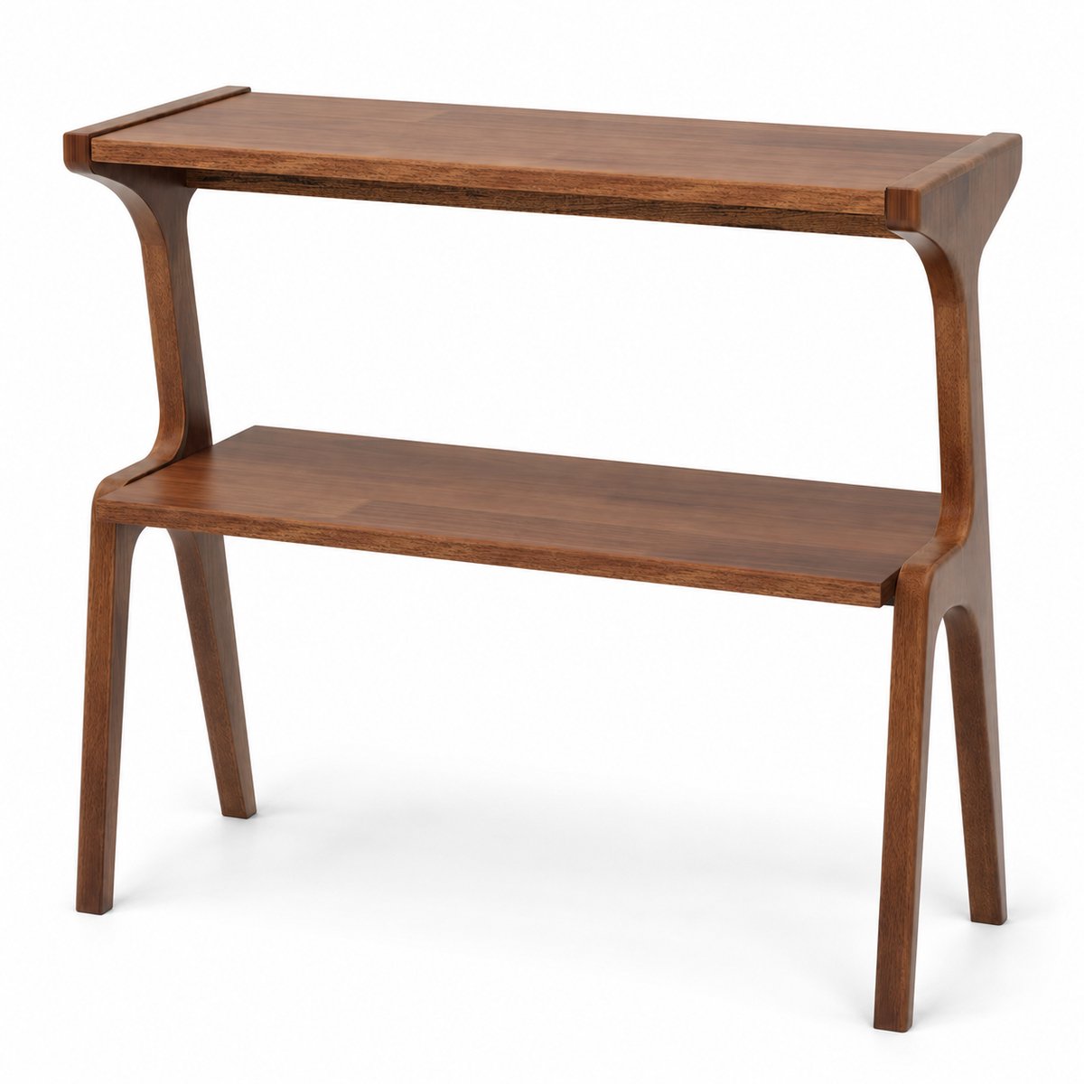 DMG Supply Bijzettafel - Smal - 2 Lagen - 70 x 30 x 67 cm - Bruin - MDF en Rubberhout