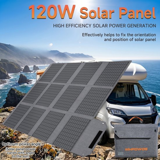120W Vouwbaar Zonnepaneel, ETFE Monokristallijn Zonnepanel met 23% Conversie‑efficiëntie IP67 Waterdicht, USB‑A USB‑C DC Uitgang, Draagbaar Zonne Lader voor Kamperen Camper Noodstroom — afbeelding 2