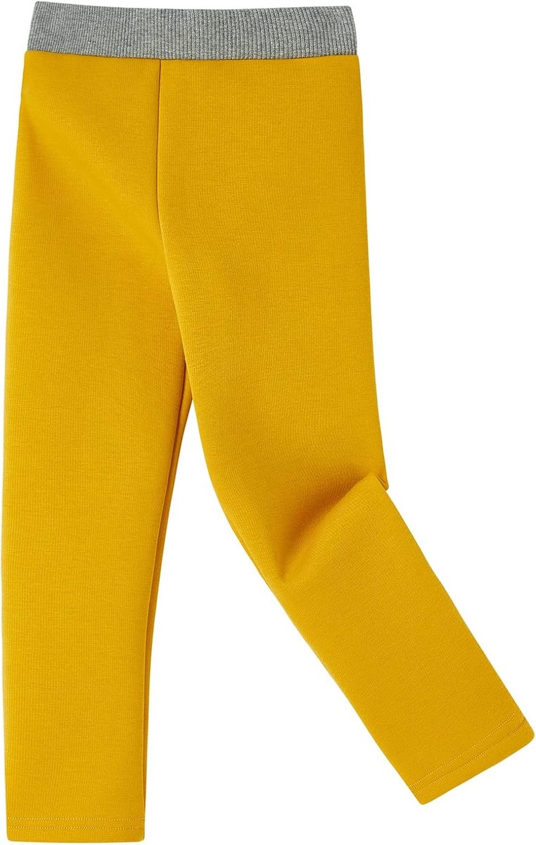 Thermolegging voor meisjes, met fleece gevoerd, dikke broek, katoenen legging, mosterd, 4 Jaar