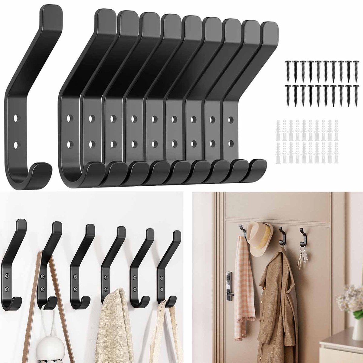 Verpakking Van 10 Muurhaken, Deurhaken, Sterke Haak, Voor Badkamer, Deur En Opbergruimte in Huis, 10 Kg Zwaar Gebruik.