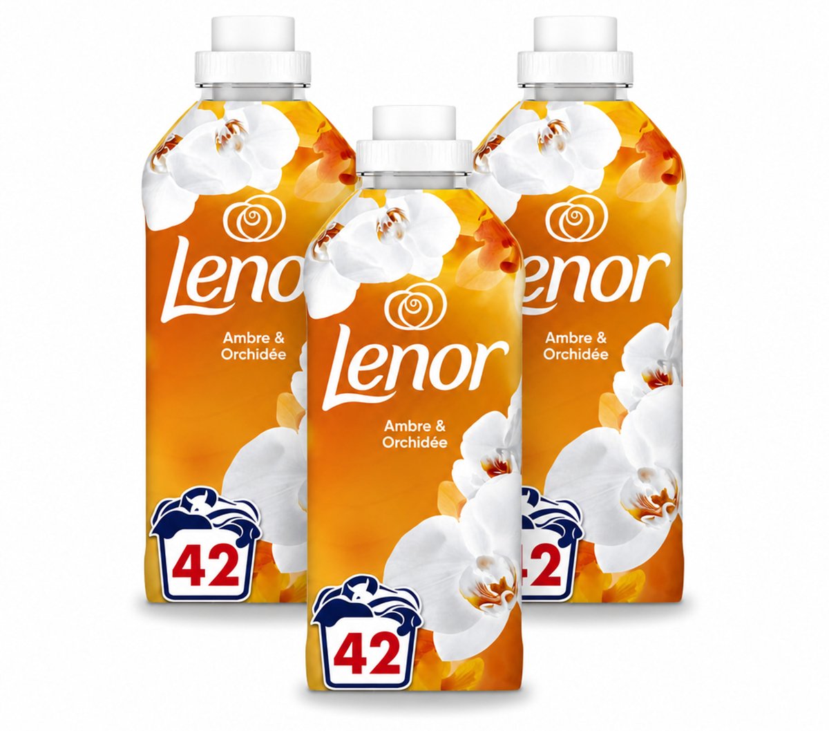 3 x Lenor - Wasverzachter - Amber & Orchidee - Fris & Zacht - 42 Wasbeurten - Voordeelverpakking - 3 stuks