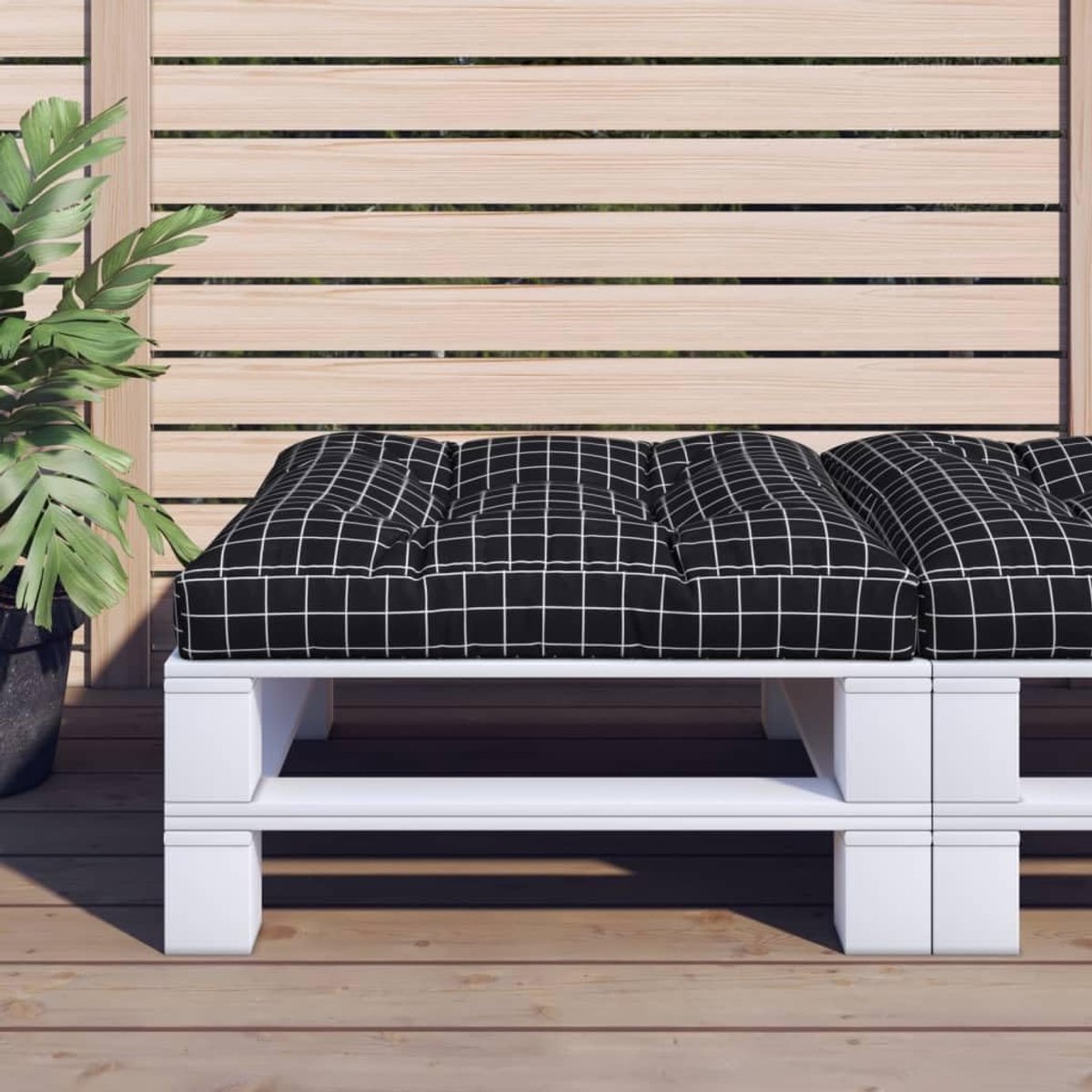 Zwart, ruitpatroon, 80 x 80 x 12 cm, tuinkussen, bekleding, outdoor, zitkussen voor tuinmeubelen, bank, kruk, comfortabel, duurzaam, polyester