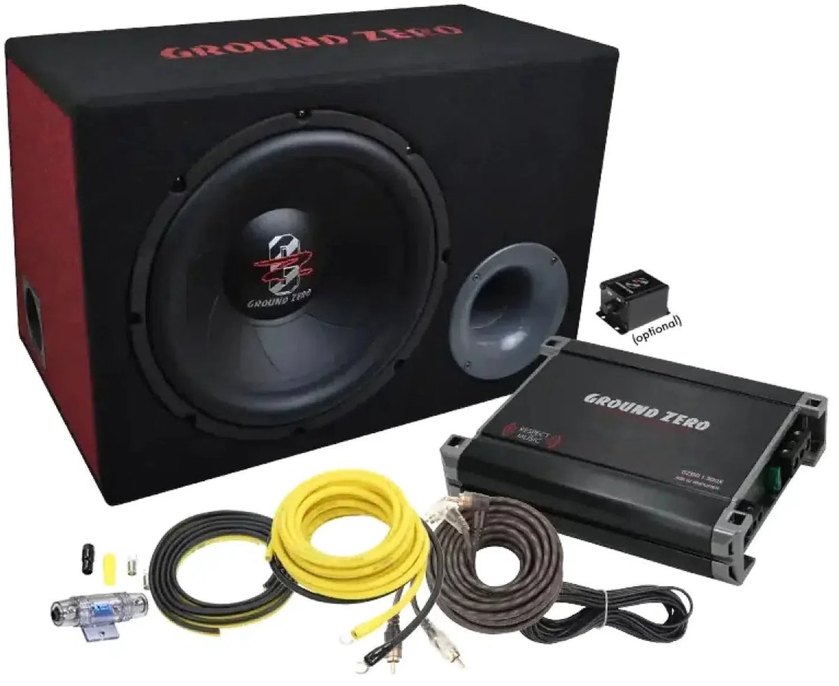 Ground Zero GZ BASS KIT 12.300 - Autosubwoofer - 12" Basreflex Subwoofer-behuizing - Complete Set met Versterker & Kabelset