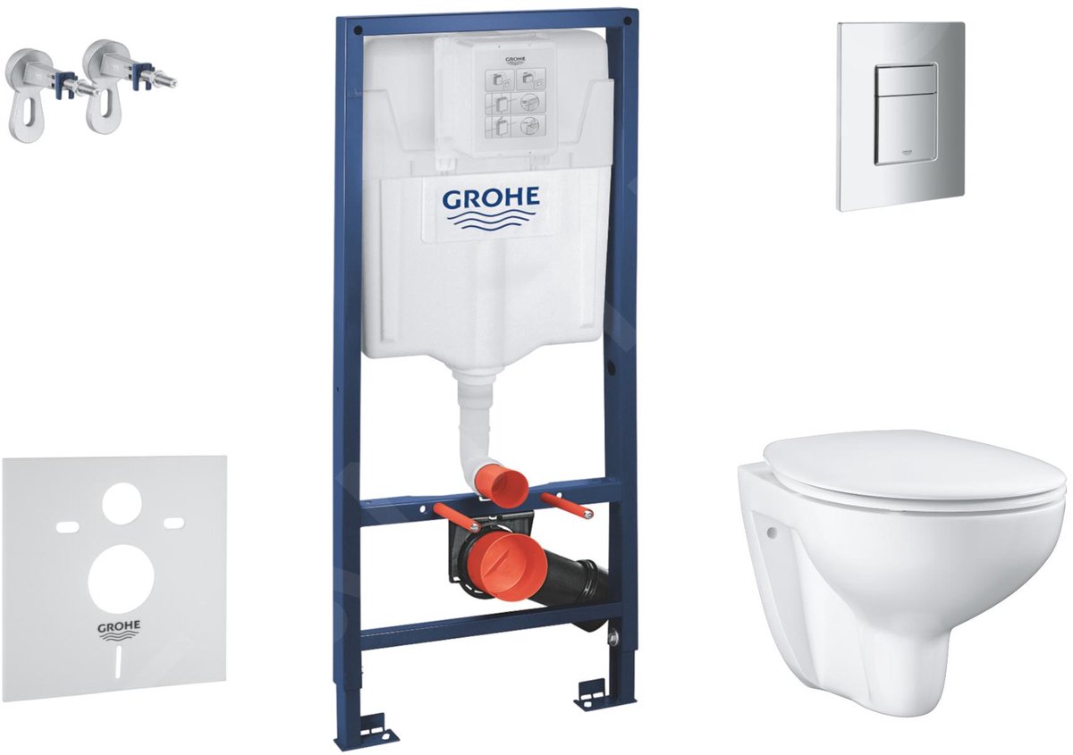 Voorwand montageset, toilet en toiletzitting Bau Ceramic, softclose, Even bedieningsplaat, chroom