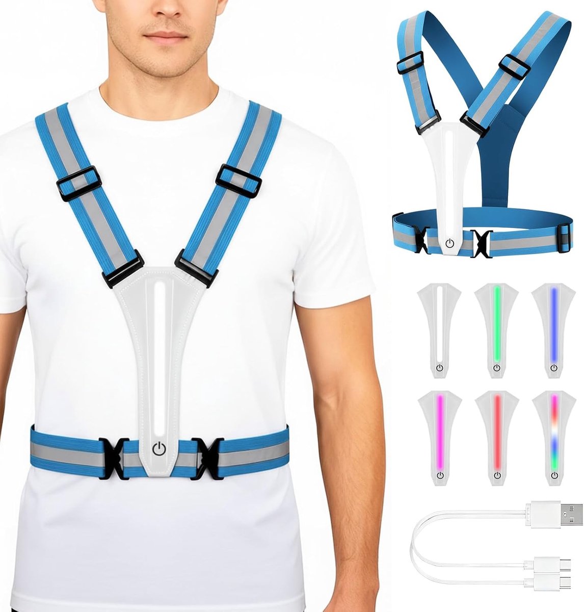 Reflecterend LED-hardloopvest, hardlopers, nachtelijk hardlopen, USB-oplaadbaar