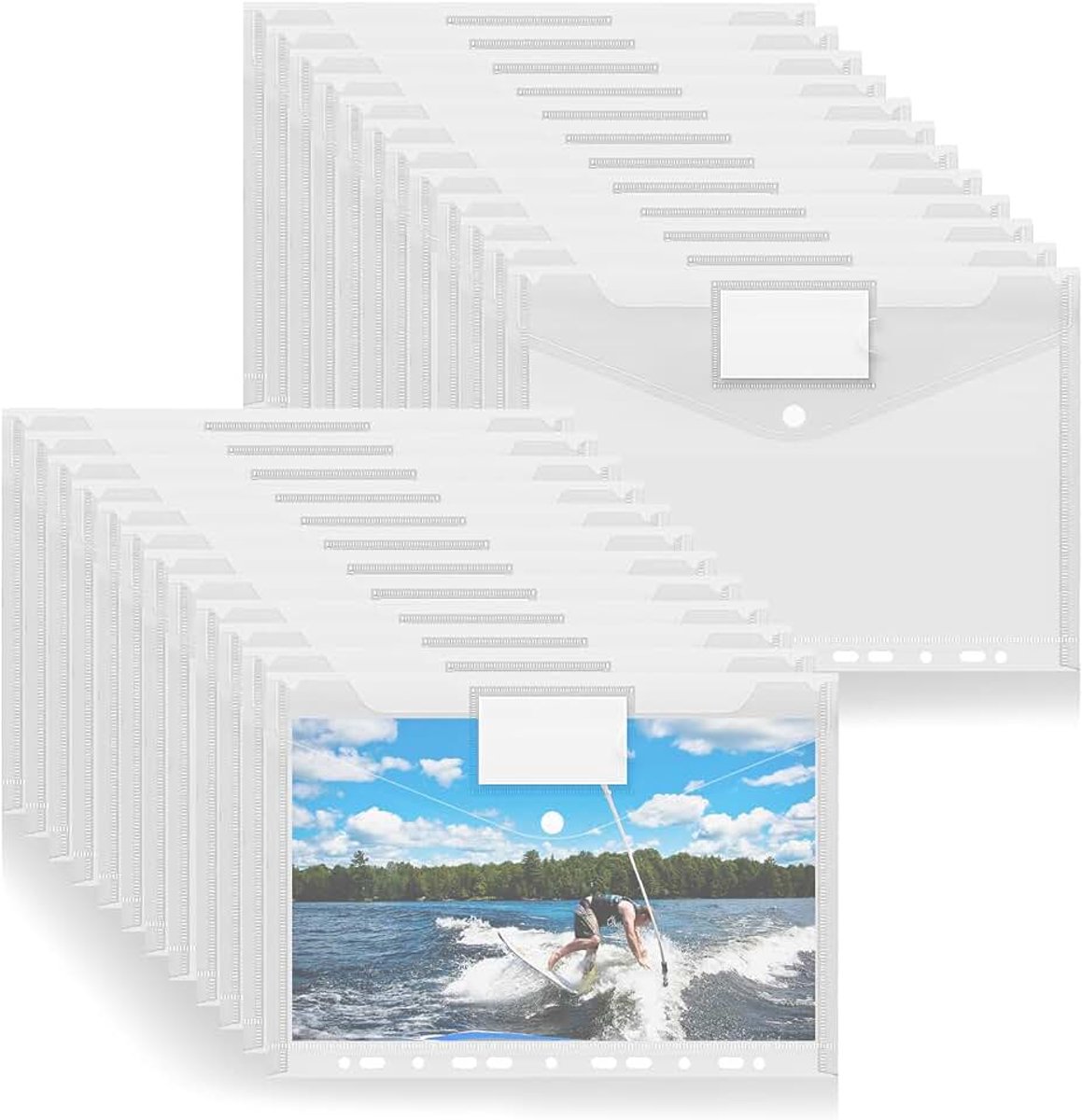 24 stuks, documentenmap, transparant, verzamelmap met 11 knoppen met gaten en etikettenvak, zichttas, klaslokaal, documenten om op te bergen, transparant